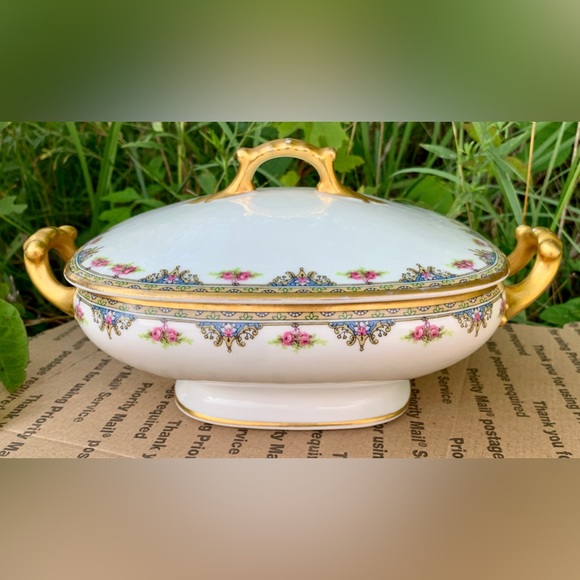 Vintage Limoges France Vignaud Square Gold Trim Lidded Vegetable Serving Bowl - Picture 5 of 16